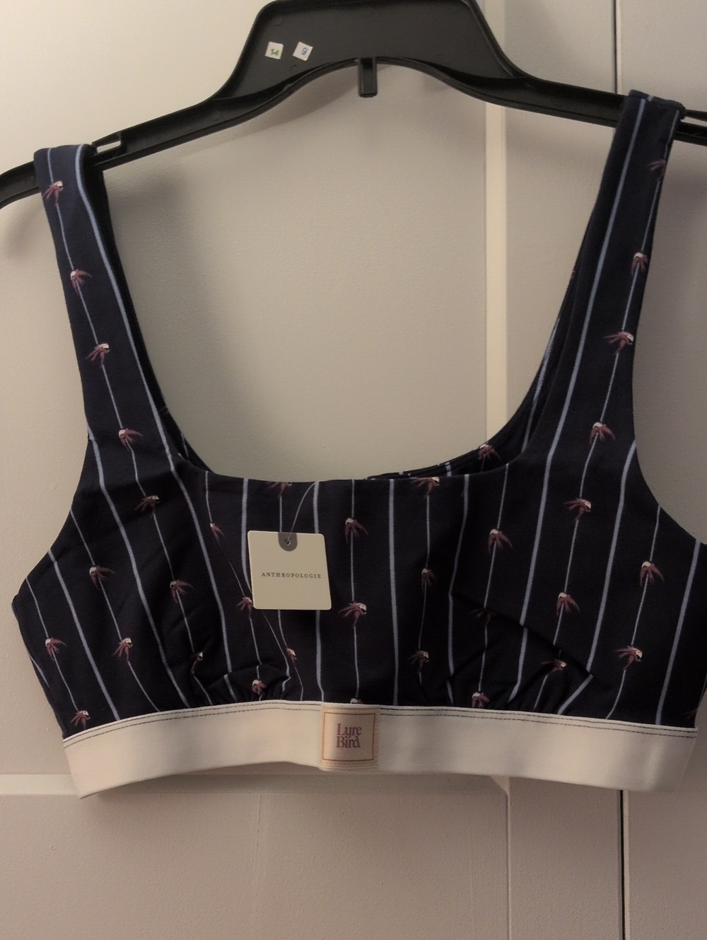 Anthropologie Navy Print Sports Bralette with White Band
